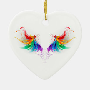 Fluffy Rainbow Wings Ceramic Ornament
