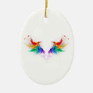 Fluffy Rainbow Wings Ceramic Ornament