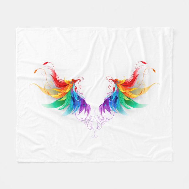 Fluffy Rainbow Wings Fleece Blanket (Front (Horizontal))