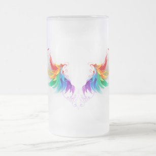 Fluffy Rainbow Wings Frosted Glass Beer Mug