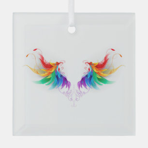 Fluffy Rainbow Wings Glass Ornament