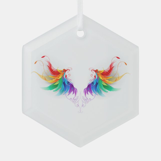 Fluffy Rainbow Wings Glass Ornament (Front)