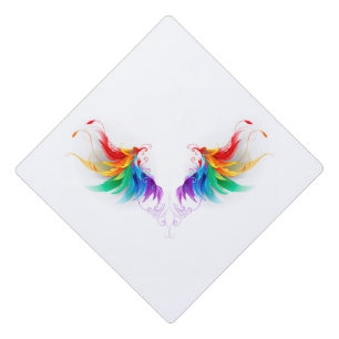 Fluffy Rainbow Wings Graduation Cap Topper
