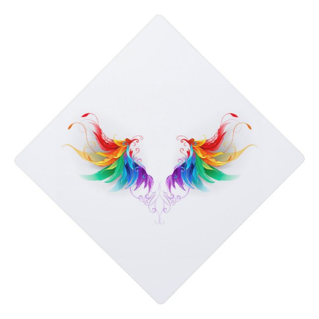 Fluffy Rainbow Wings Graduation Cap Topper (Front)