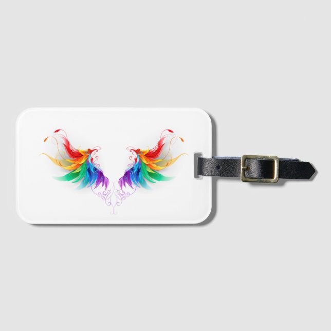 Fluffy Rainbow Wings Luggage Tag (Front Horizontal)
