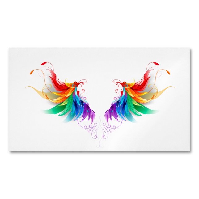 Fluffy Rainbow Wings Magnetic Business Card (Front)