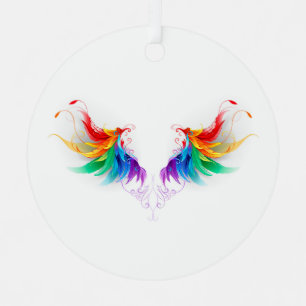Fluffy Rainbow Wings Metal Ornament