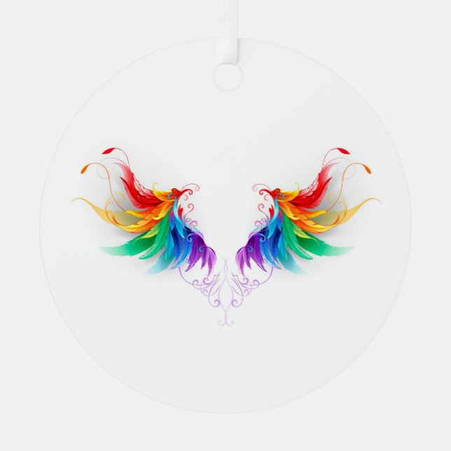 Fluffy Rainbow Wings Metal Ornament (Front)