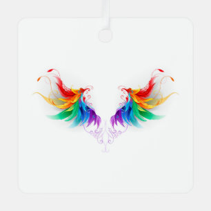 Fluffy Rainbow Wings Metal Ornament
