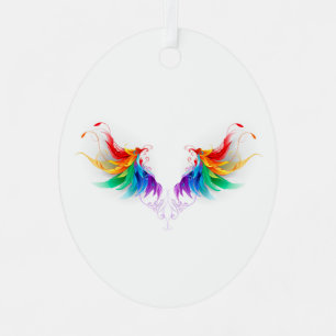 Fluffy Rainbow Wings Metal Ornament