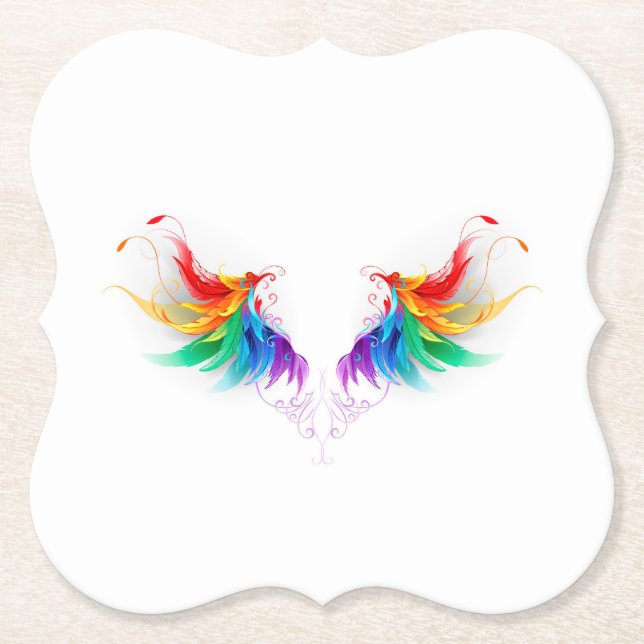 Fluffy Rainbow Wings Paper Coaster (Front)