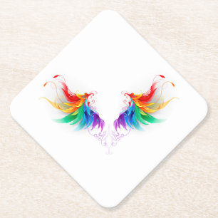 Fluffy Rainbow Wings Paper Coaster