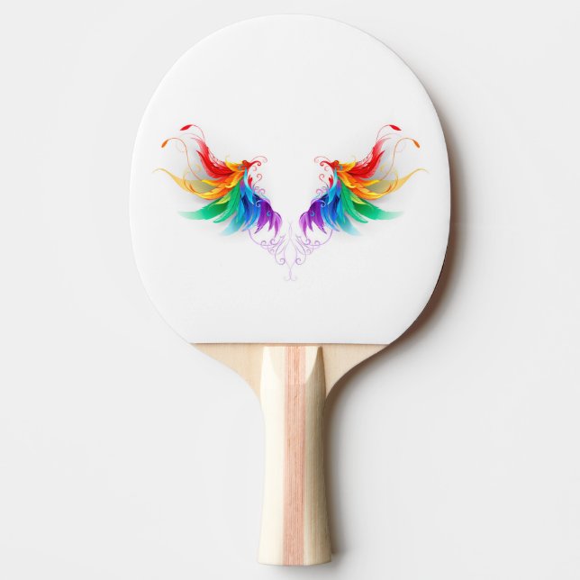 Fluffy Rainbow Wings Ping Pong Paddle (Front)