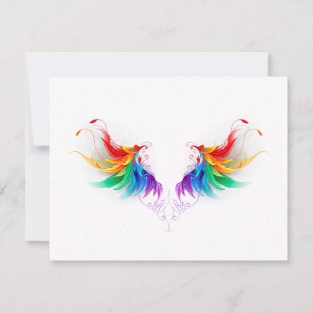 Fluffy Rainbow Wings Save The Date (Front)