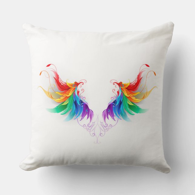 Fluffy Rainbow Wings Throw Pillow (Front)