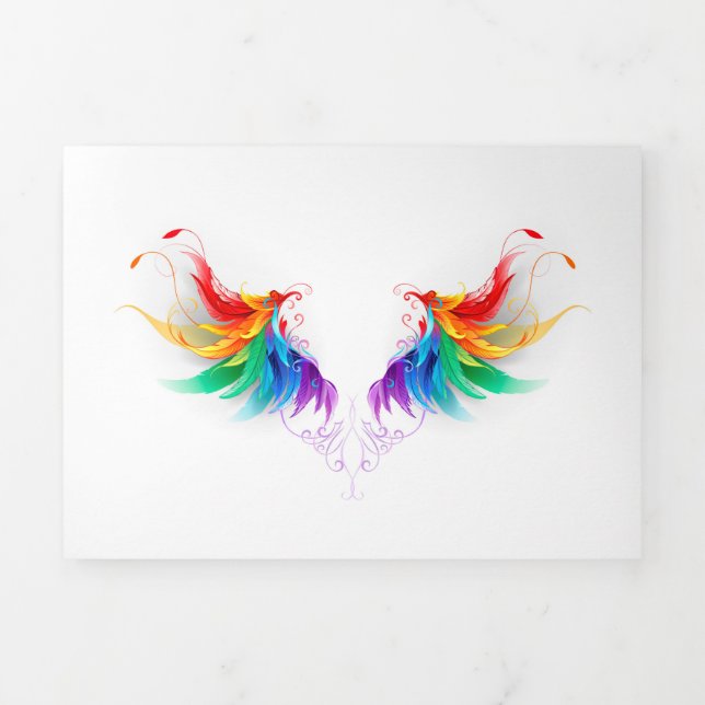 Fluffy Rainbow Wings Tri-Fold Holiday Card (Cover)