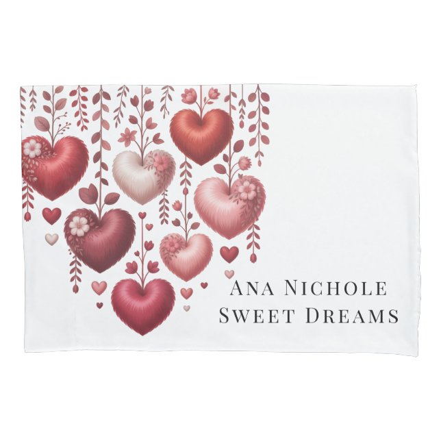 Fluffy Red Floral Heart Baby Shower Gift Pillowcase (Front)