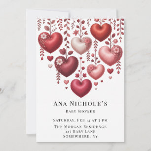Fluffy Red Floral Heart Baby Shower Invitation