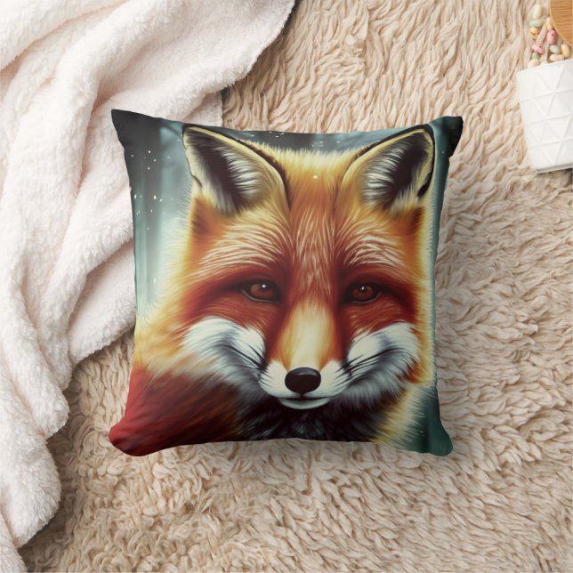 Fluffy Red Fox Portrait Throw Pillow (Blanket)
