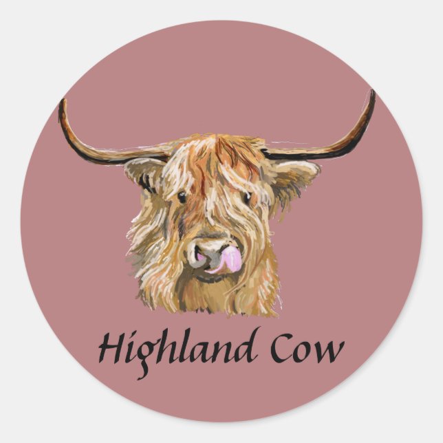 Fluffy Red Highland Cow Original Digital Art   Classic Round Sticker (Front)