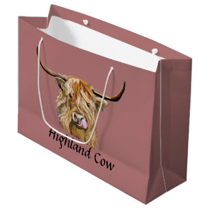 Fluffy Red Highland Cow Original Digital Art  Large Gift Bag