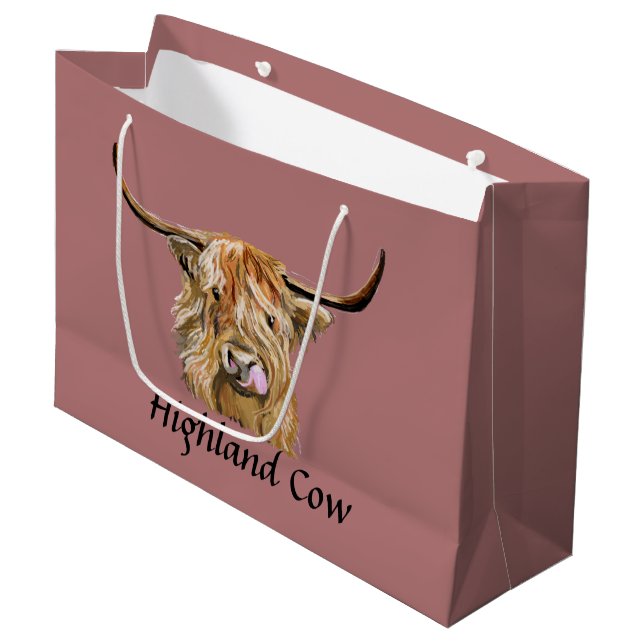 Fluffy Red Highland Cow Original Digital Art  Large Gift Bag (Front Angled)