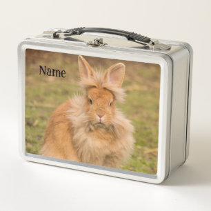 Fluffy Red Lionhead Bunny Rabbit Metal Lunch Box