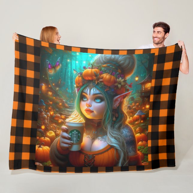 Fluffy Sassy Pumpkin Spice Gnome Fleece Blanket (In Situ)
