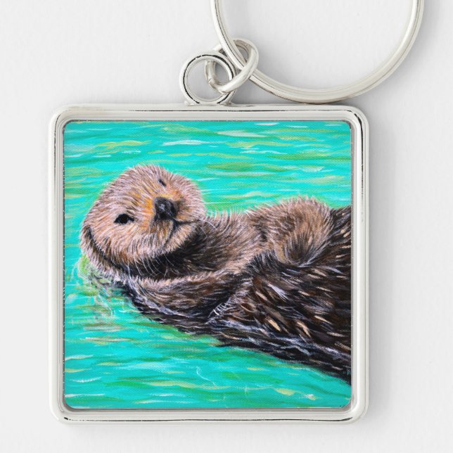 Fluffy Sea Otter Painting Keychain (Front)