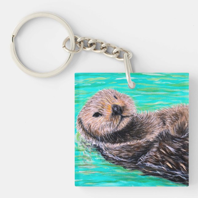 Fluffy Sea Otter Painting Keychain (Front)