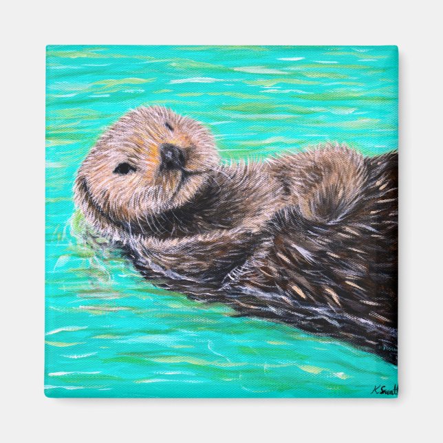 Fluffy Sea Otter Painting Magnet (Front)