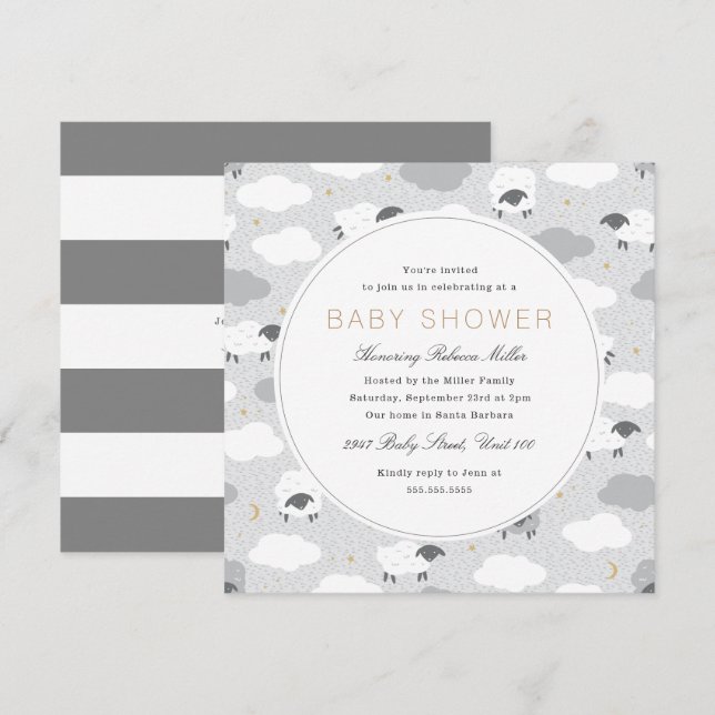 Fluffy Sheep Baby Shower Invitation (Front/Back)