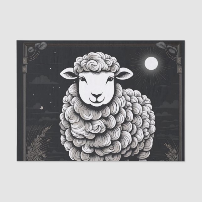 Fluffy Sheep Black And White Tissue Paper (Front)
