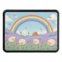 Fluffy Sheep Lavender Field Rainbow Art