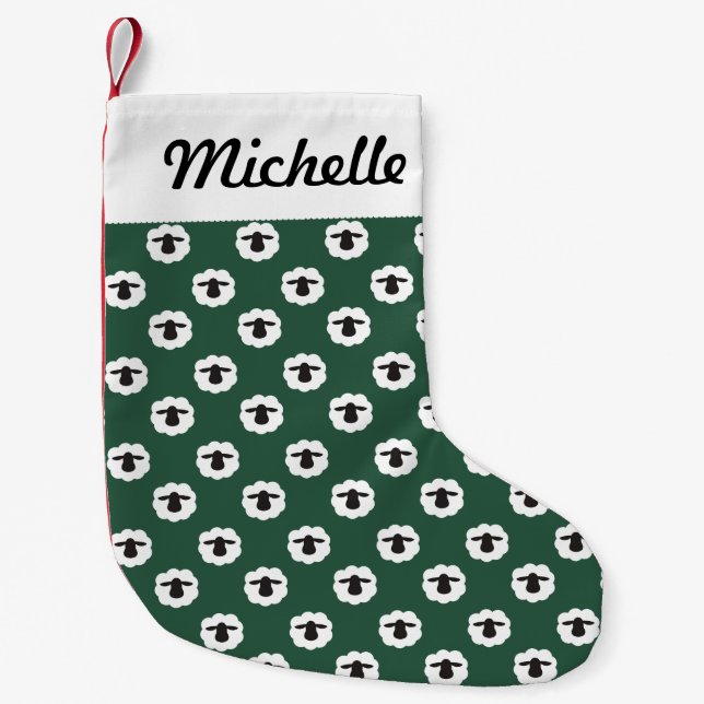 Fluffy Sheep • w/ Your Text {Any Colour} Small Christmas Stocking (Front)