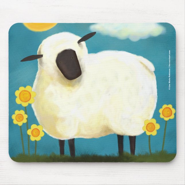 Fluffy Sheep & Yellow Flowers Mousepad (Front)