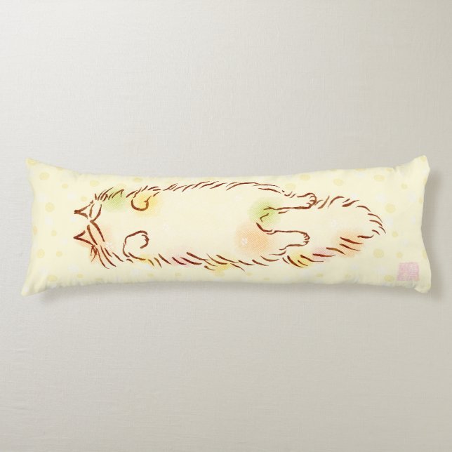 Fluffy Sleepy Cat Body Pillow (Front)