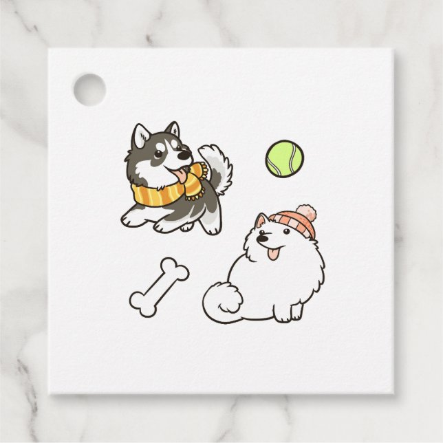 Fluffy Spitz Dogs Favour Tags (Front)
