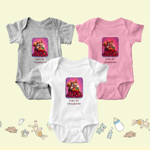 Fluffy Squirrel “Crazy for Strawberries”, funny  Baby Bodysuit