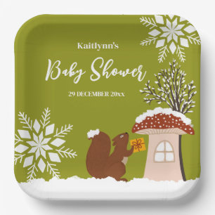 Fluffy Squirrel Gift Winter Baby Shower Paper Plate
