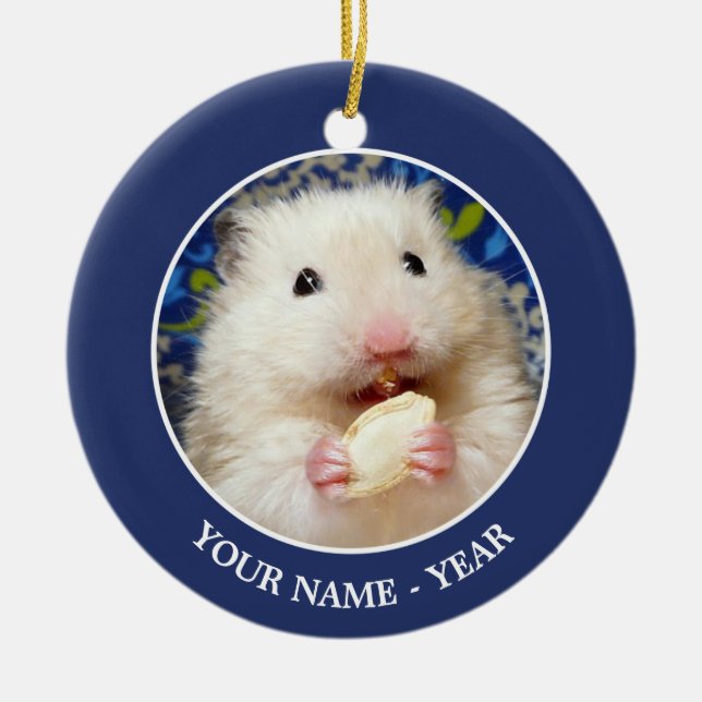 Fluffy syrian hamster Kokolinka eating a seed Ceramic Ornament (Front)