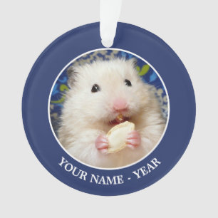 Fluffy syrian hamster Kokolinka eating a seed Ornament