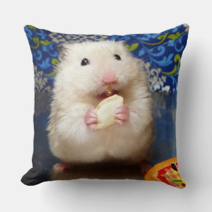 Fluffy syrian hamster Kokolinka eating a seed Throw Pillow