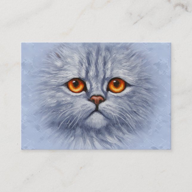 Fluffy Tabby Cat Kitten Face Light Grey Business Card (Front)
