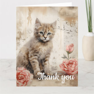 fluffy tabby kitten Thank you 13 Card