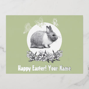 Fluffy the rabbit Foil Holiday Postcard