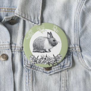 Fluffy the rabbit. Pencil drawing 4 Inch Round Button