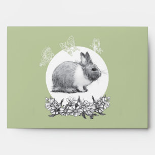 Fluffy the rabbit. Pencil drawing. Envelope