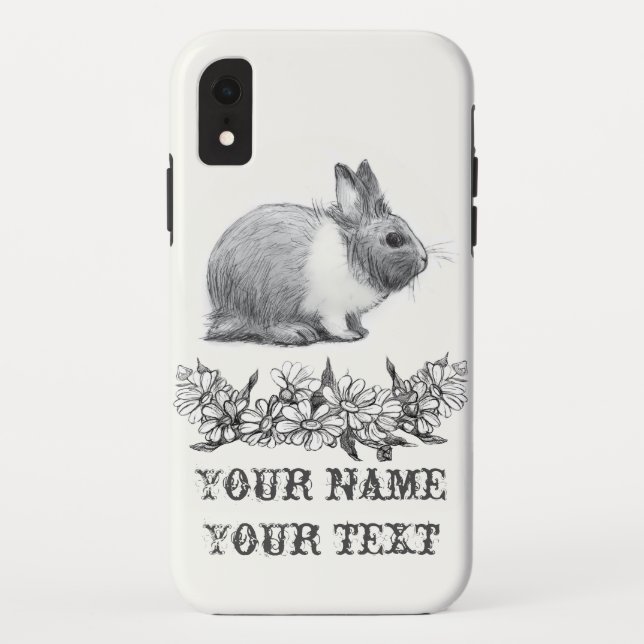 Fluffy the rabbit. Pencil drawing Monochrome Black Case-Mate iPhone Case (Back)