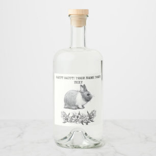Fluffy the rabbit. Pencil drawing Monochrome Black Liquor Bottle Label